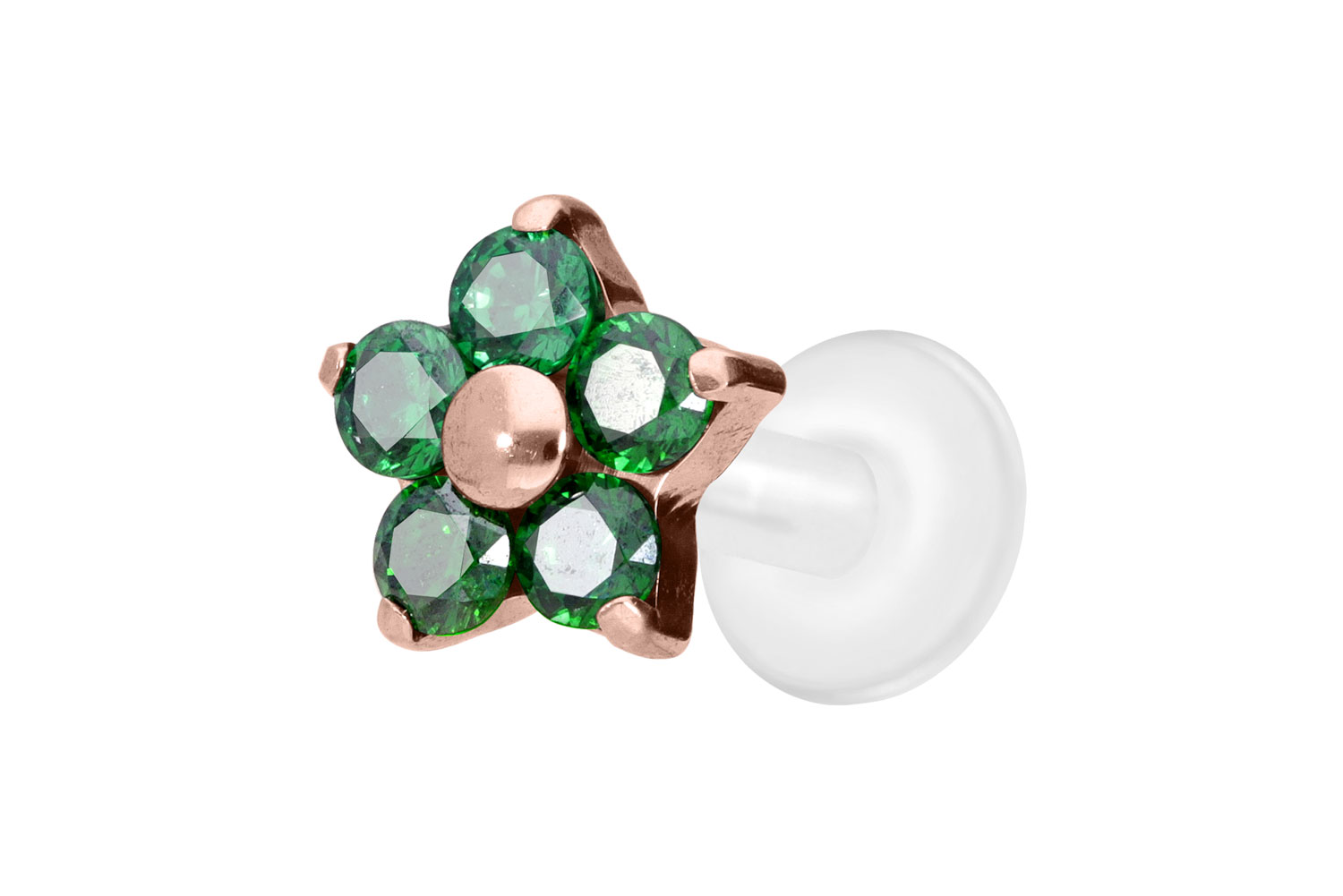 PTFE Labret Piercing mit Innengewinde + Titan-Aufsatz KRISTALLBLUME